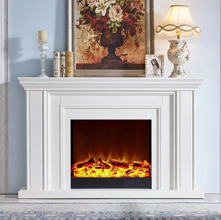 Fritstående elektrisk pejs og mantel